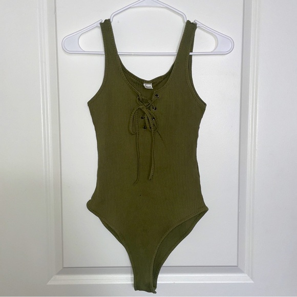 Lace Front Rib Bodysuit - Picture 1 of 2